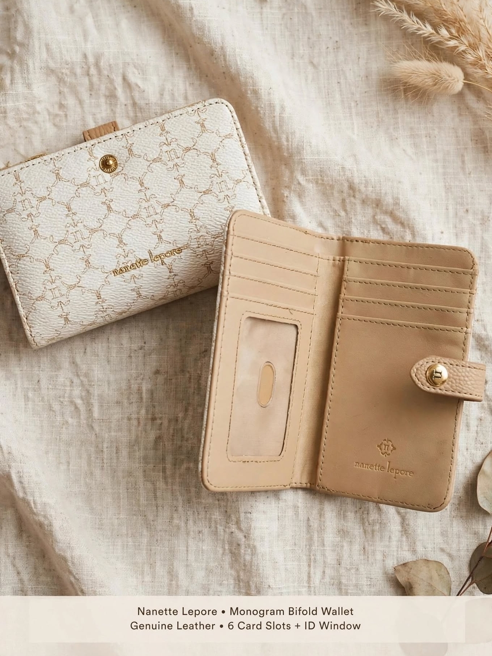 Nanette Lepore Cream & Beige Monogram Bifold Wallet